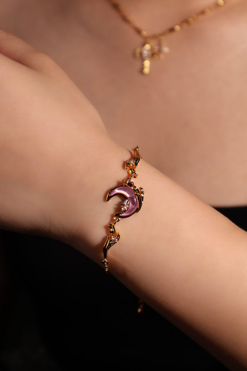 18K Real Gold Plated Moonstone Rose Moon Bracelet