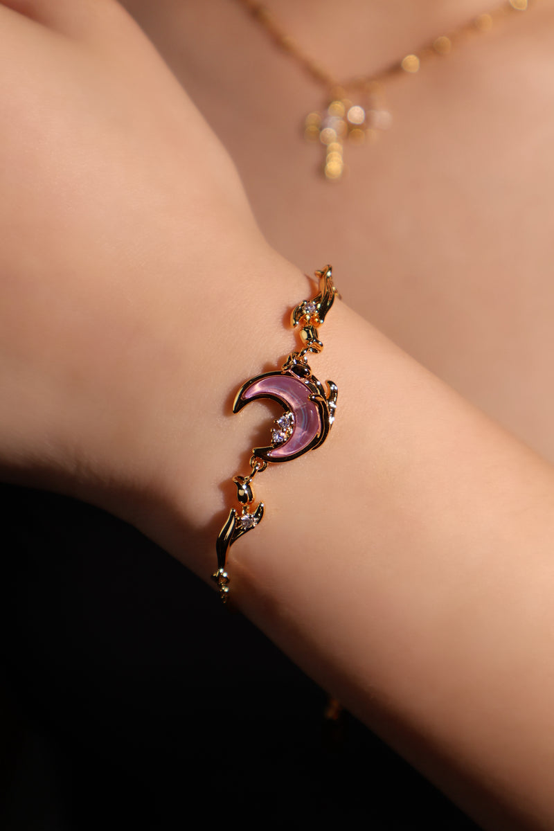 18K Real Gold Plated Moonstone Rose Moon Bracelet