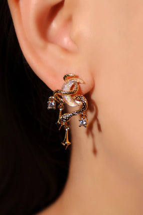 18K Real Gold Plated Moon Snake Earrings