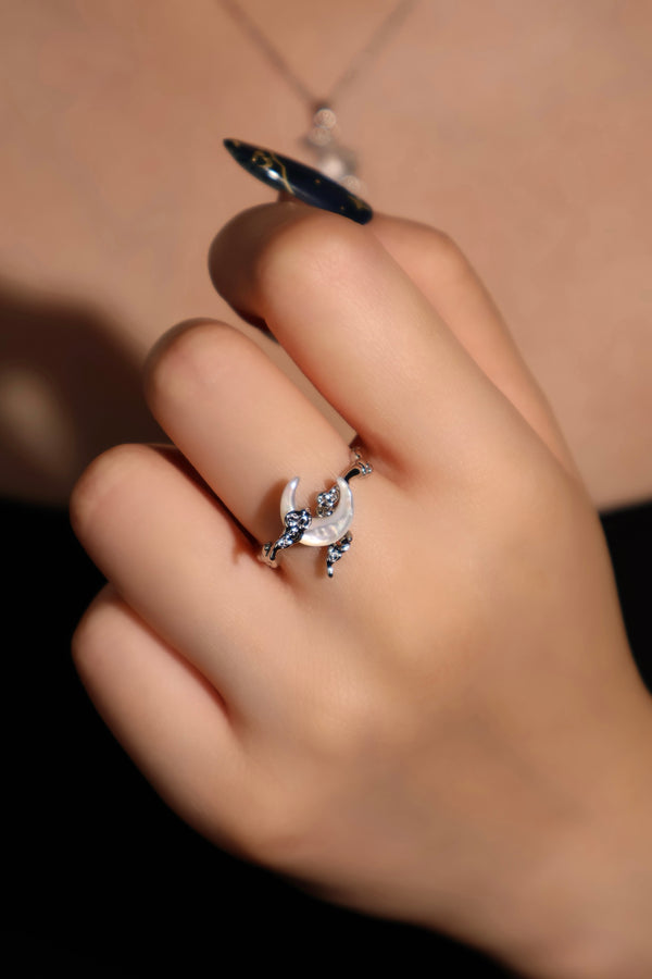 Palladium White Gold Plated Natural Shell Moon Ring