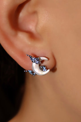 Palladium White Gold Plated Natural Shell Moon Earrings
