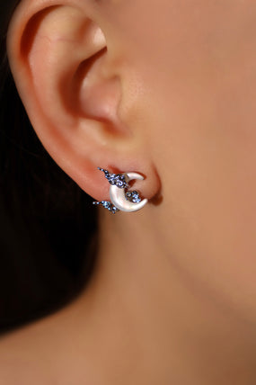 Palladium White Gold Plated Natural Shell Moon Earrings