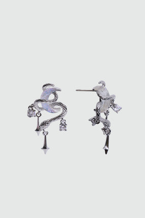 Palladium White Gold Plated Moon Snake Earrings