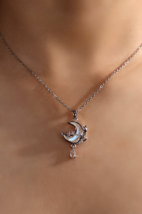 White Rose Moon Necklace