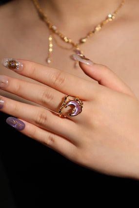 18K Real Gold Plated Moonstone Rose Moon Ring