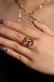 18K Real Gold Plated Moonstone Rose Moon Ring