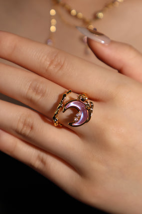 18K Real Gold Plated Moonstone Rose Moon Ring