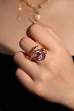 18K Real Gold Plated Moonstone Rose Moon Ring