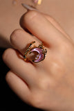 18K Real Gold Plated Moonstone Rose Moon Ring
