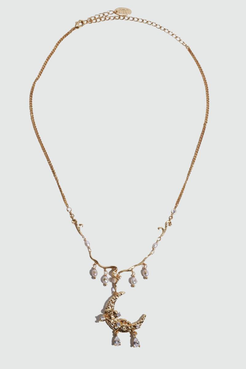 18K Real Gold Plated Moon Pearlvine Necklace