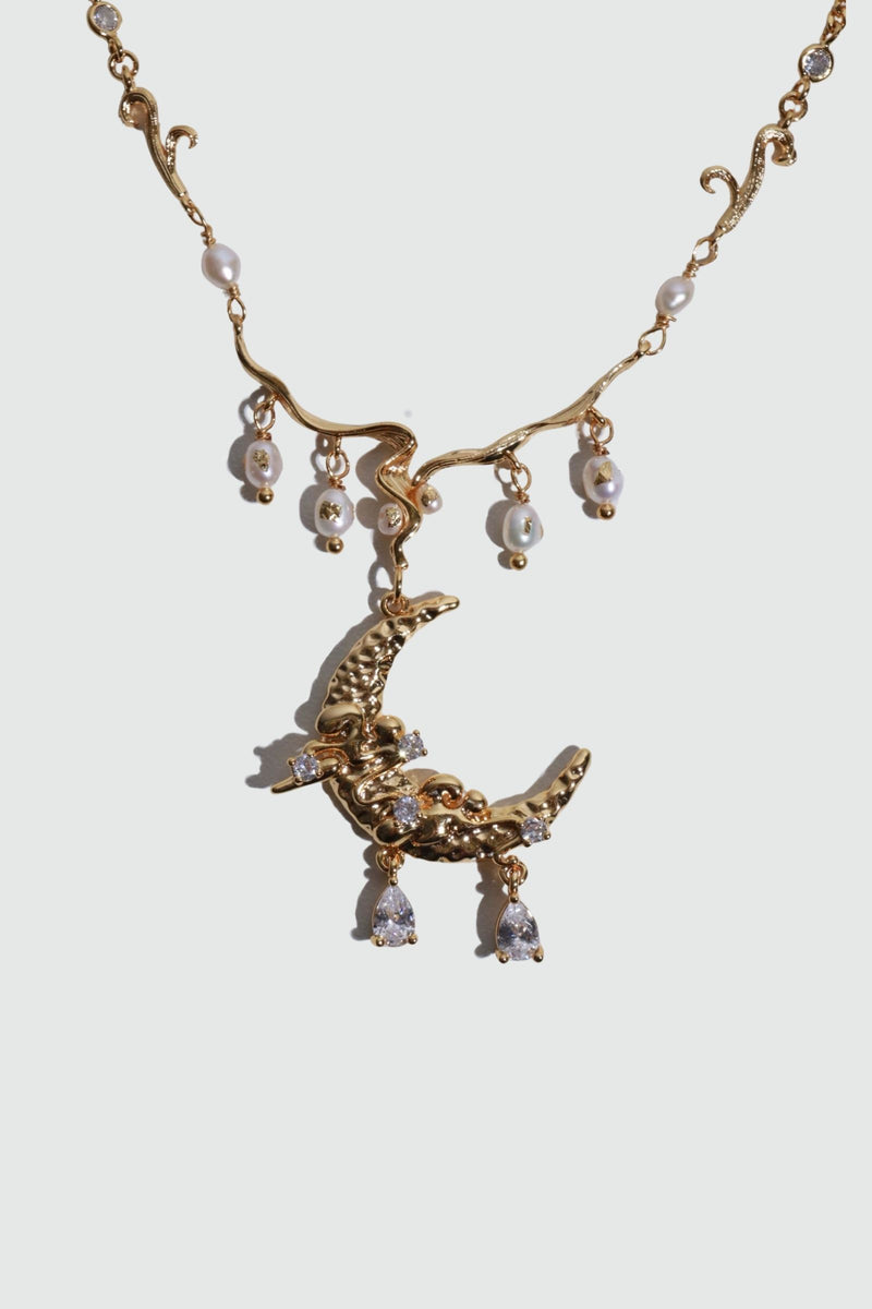 18K Real Gold Plated Moon Pearlvine Necklace