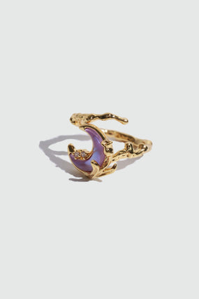 18K Real Gold Plated Moonstone Rose Moon Ring