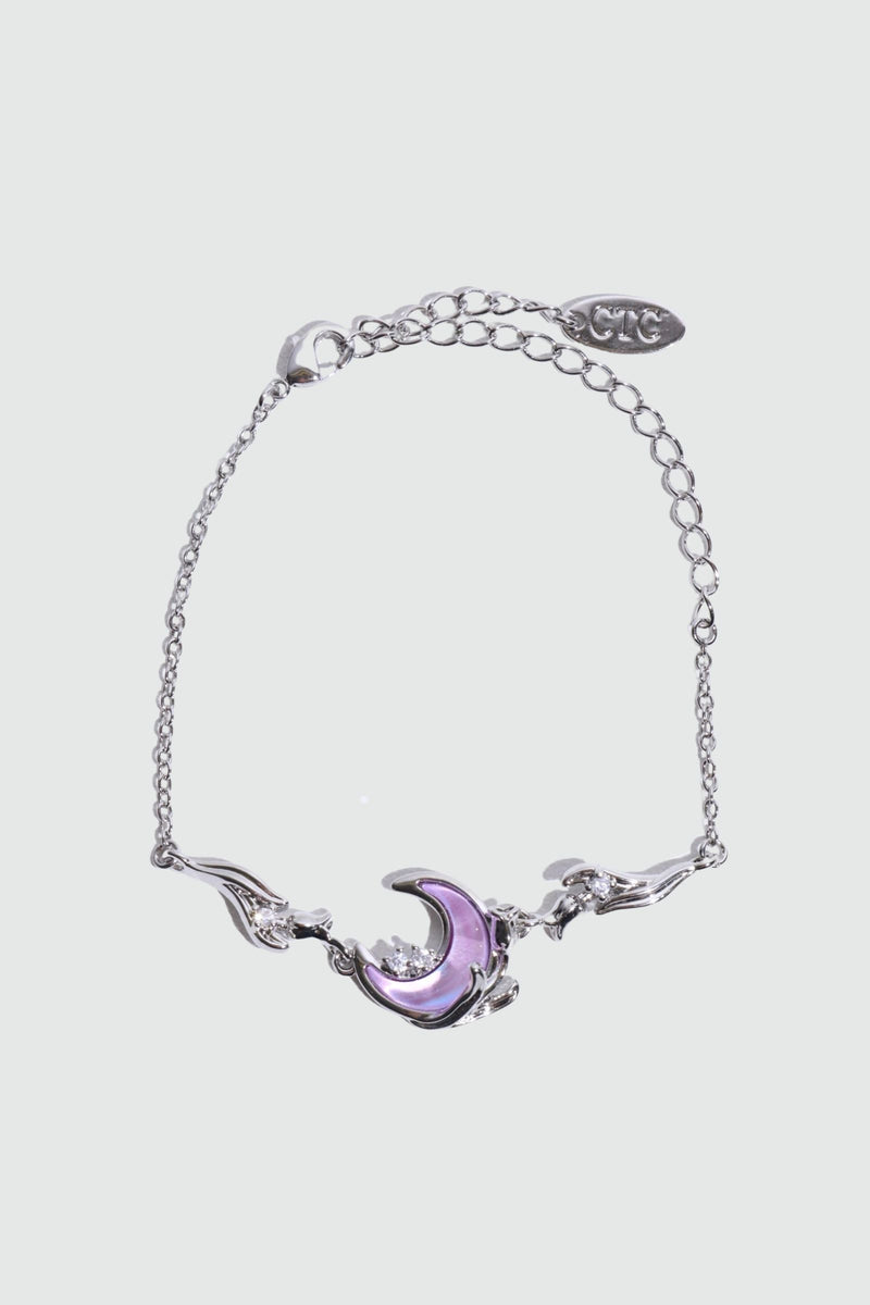Palladium White Gold Plated Moonstone Rose Moon Bracelet