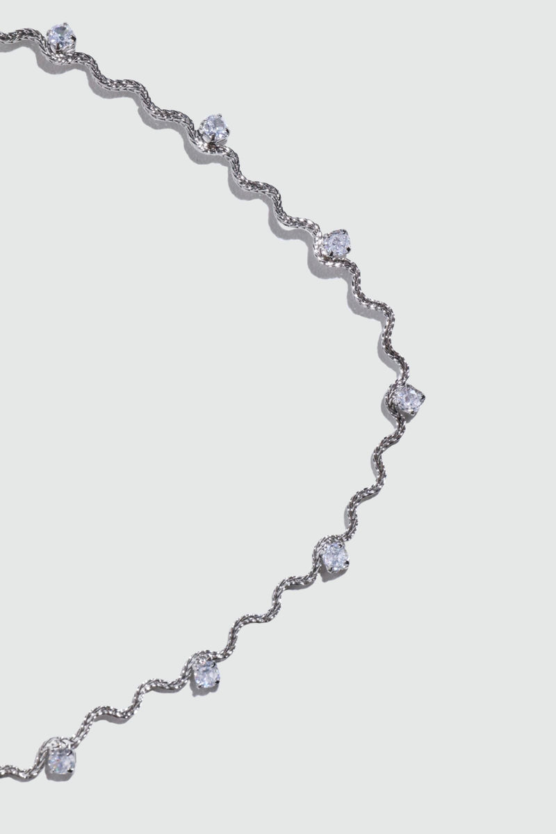 Palladium White Gold Plated Diamond Wave Necklace