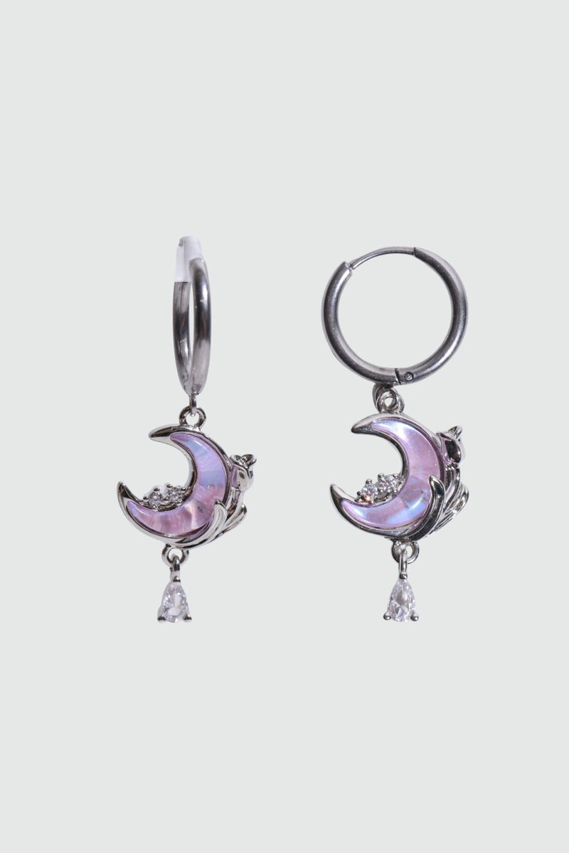 Stainless Steel Moonstone Rose Moon Earrings