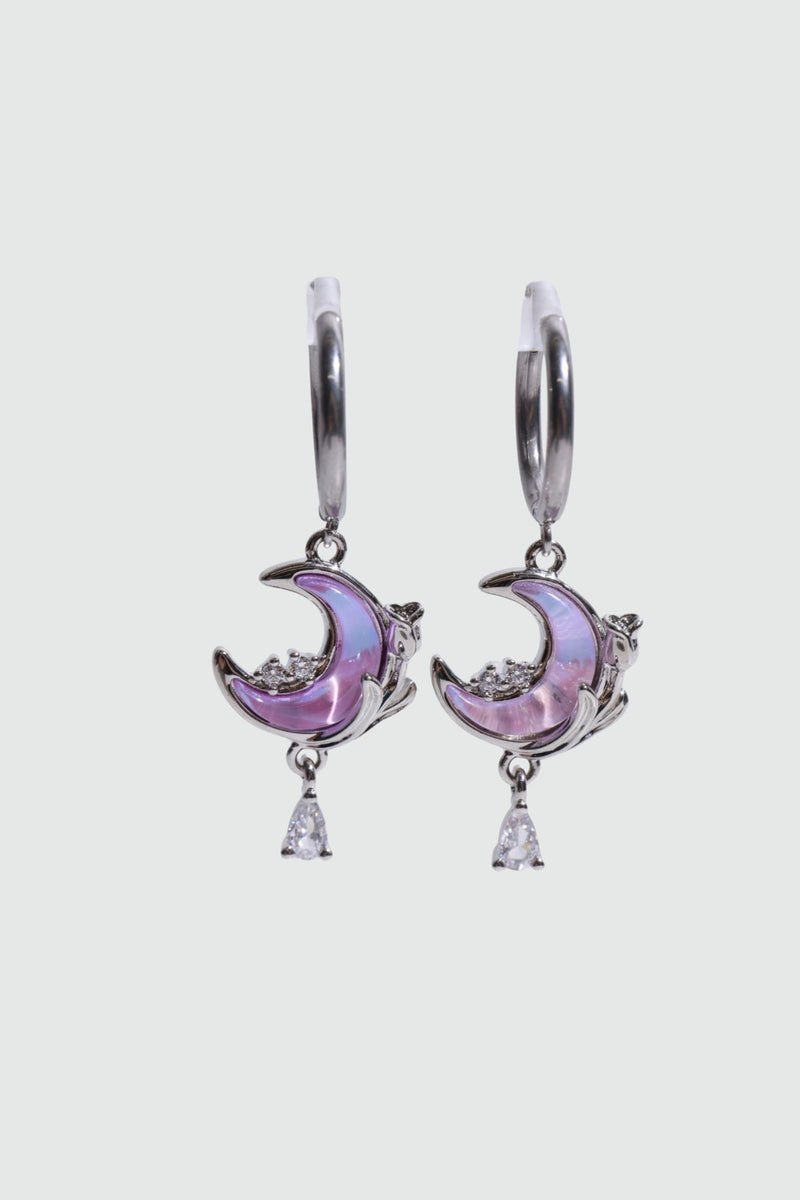 Stainless Steel Moonstone Rose Moon Earrings