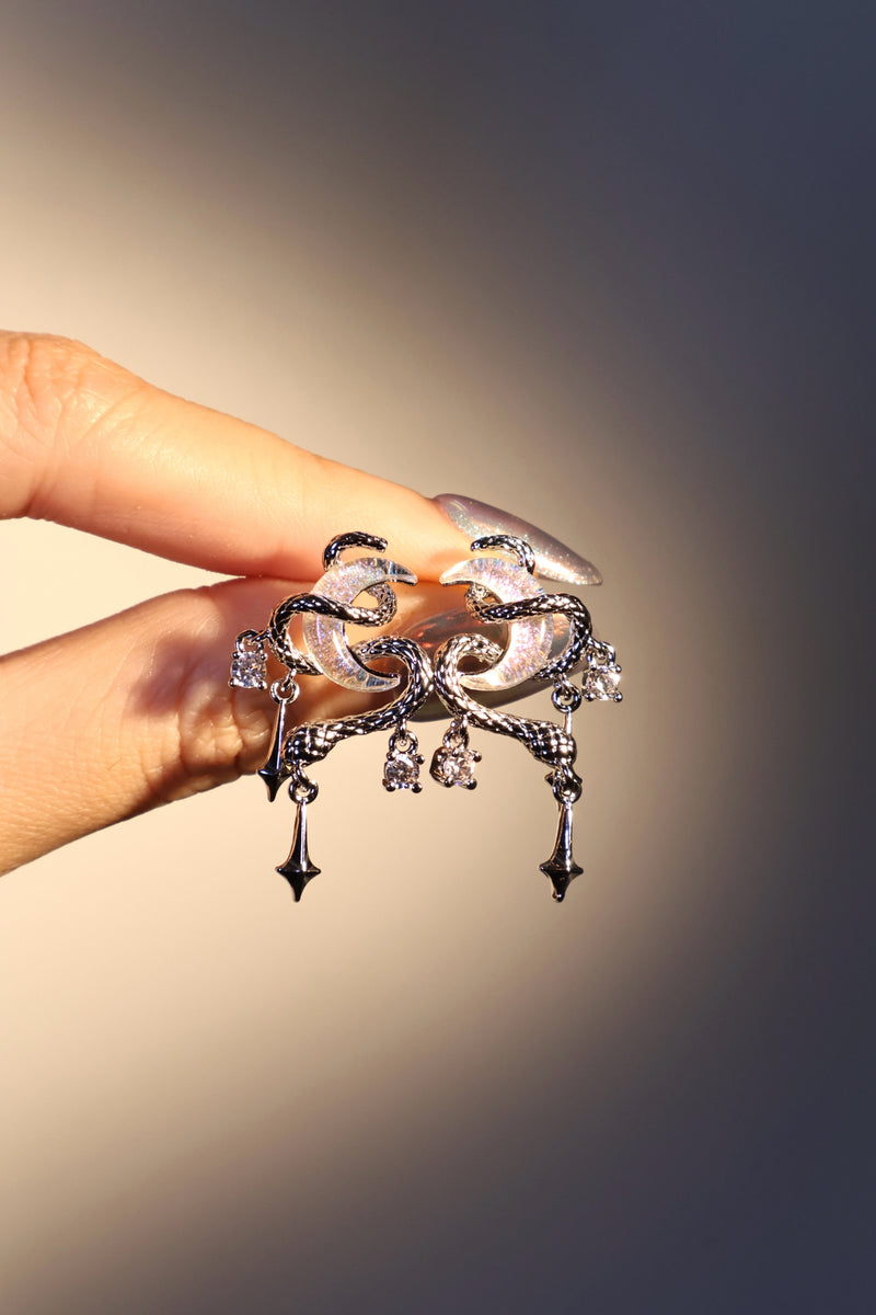 Palladium White Gold Plated Moon Snake Earrings