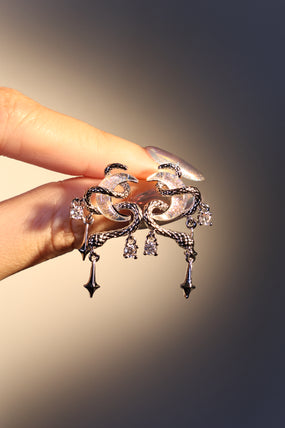 Palladium White Gold Plated Moon Snake Earrings