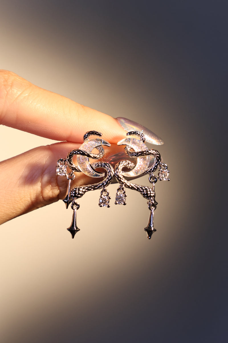 Palladium White Gold Plated Moon Snake Earrings