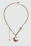 18K gold plated red moon necklace with synthetic pearls and sparkling zirconia