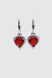 Palladium white gold plated red heart gemstone earrings with zirconia on sterling silver pins