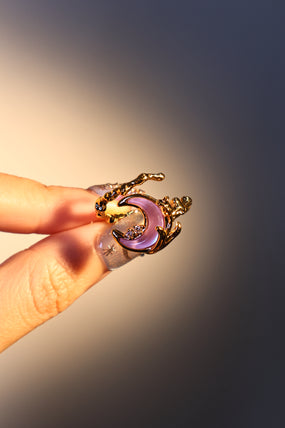 18K Real Gold Plated Moonstone Rose Moon Ring