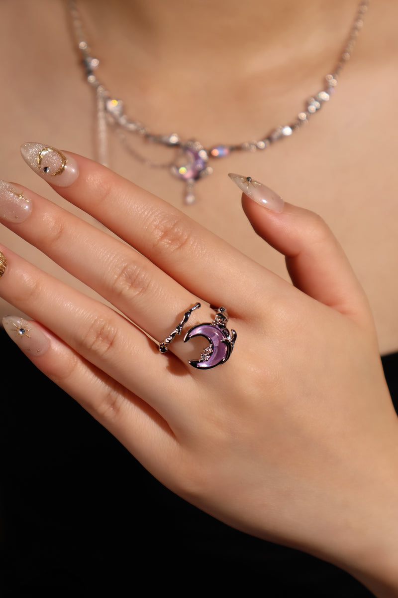 Palladium White Gold Plated Moonstone Rose Moon Ring