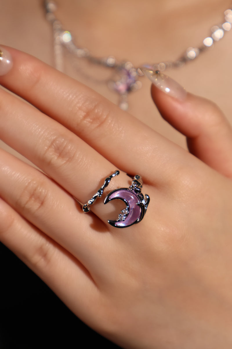 Palladium White Gold Plated Moonstone Rose Moon Ring