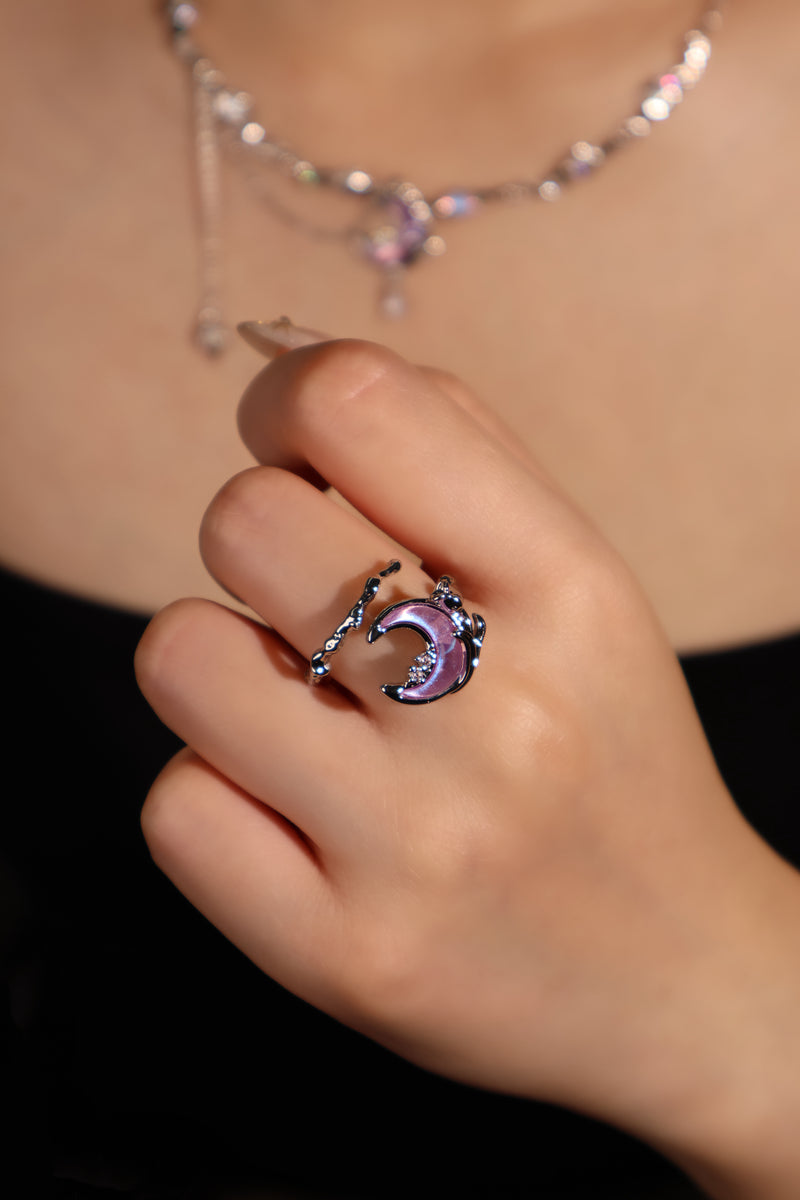 Palladium White Gold Plated Moonstone Rose Moon Ring