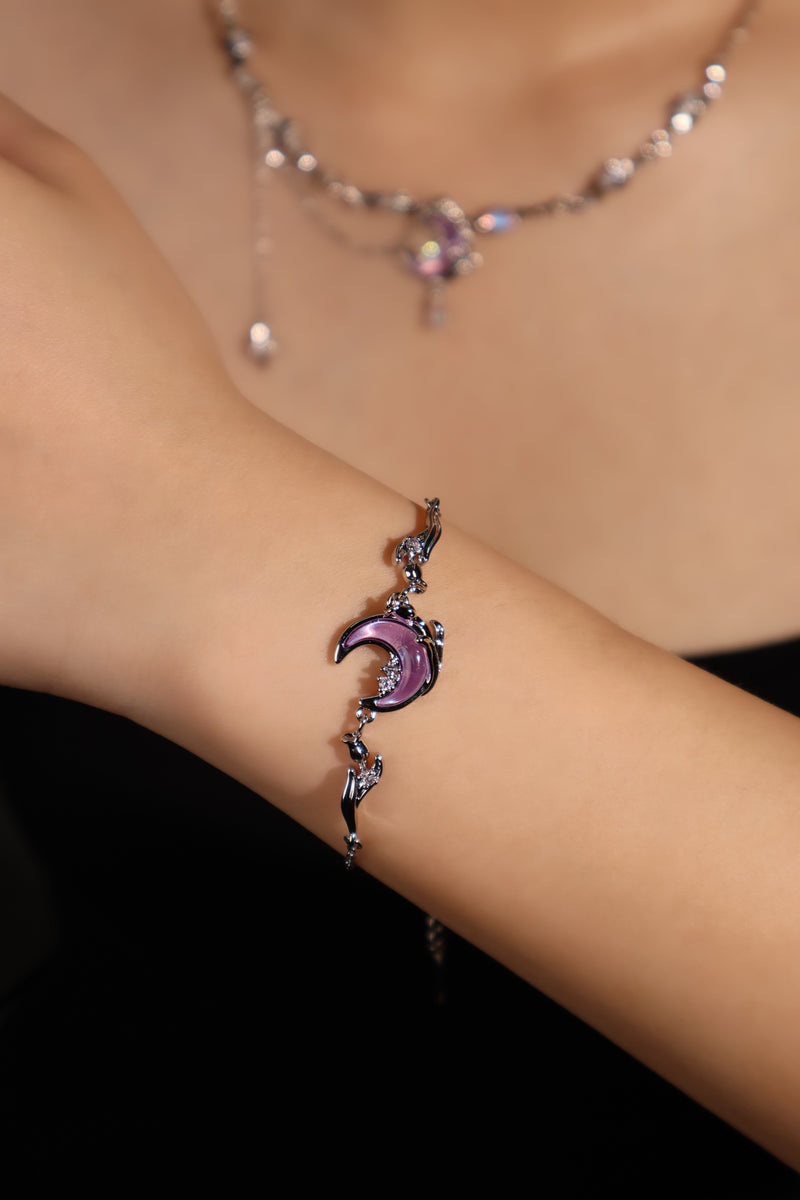 Palladium White Gold Plated Moonstone Rose Moon Bracelet