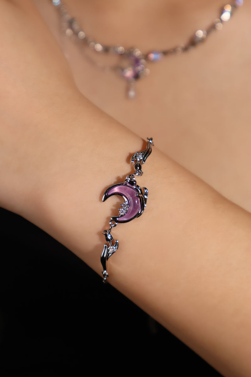Palladium White Gold Plated Moonstone Rose Moon Bracelet