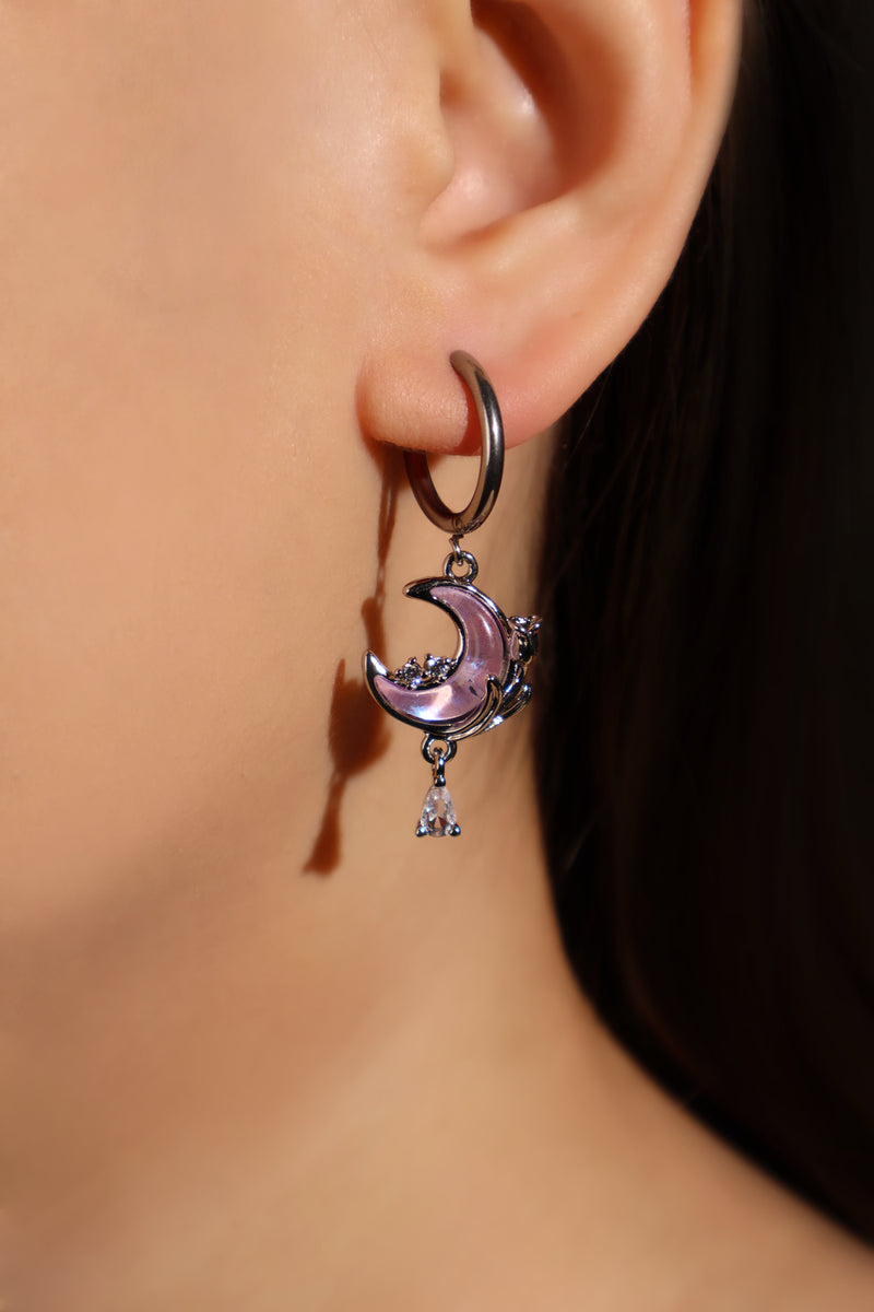 Stainless Steel Moonstone Rose Moon Earrings