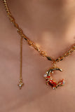 18K gold plated red moon necklace with synthetic pearls and sparkling zirconia