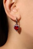 Palladium white gold plated red heart gemstone earrings with zirconia on sterling silver pins