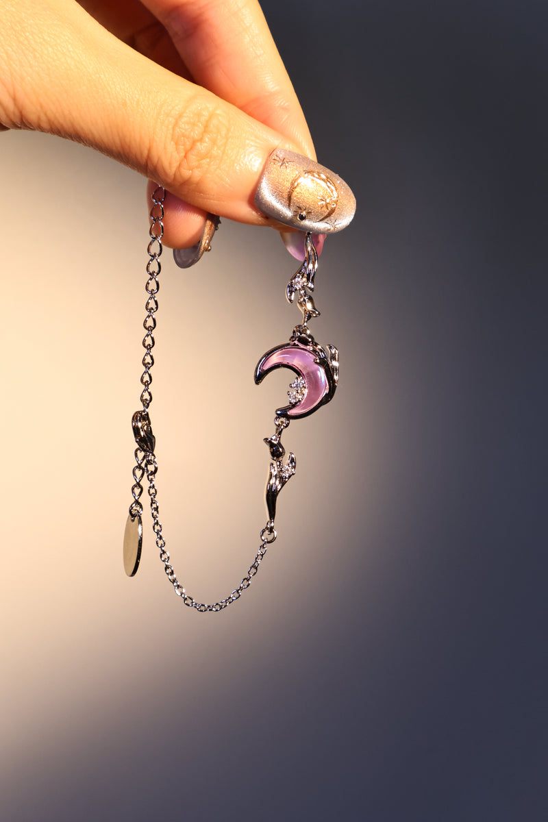 Palladium White Gold Plated Moonstone Rose Moon Bracelet