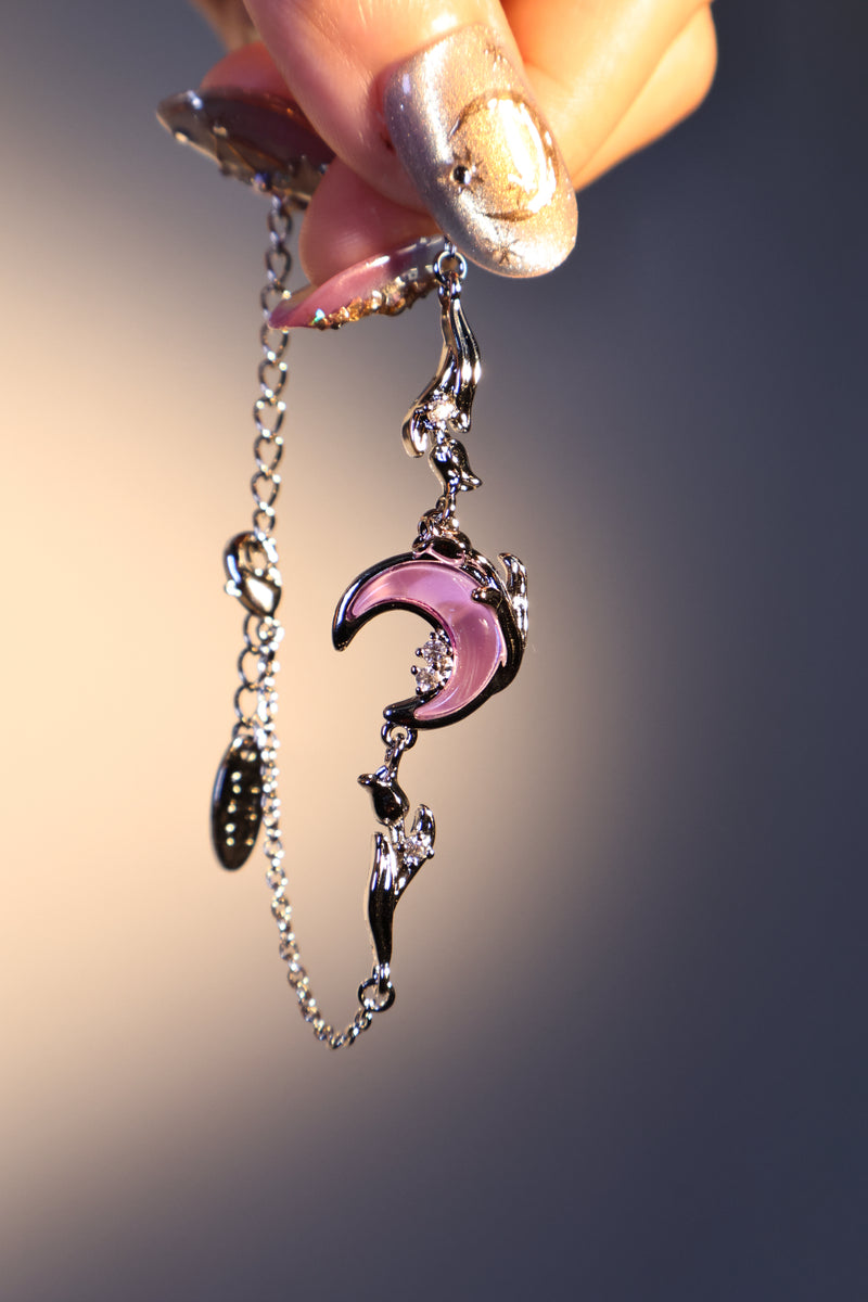Palladium White Gold Plated Moonstone Rose Moon Bracelet
