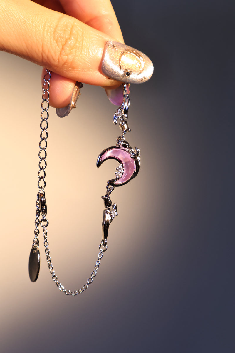 Palladium White Gold Plated Moonstone Rose Moon Bracelet