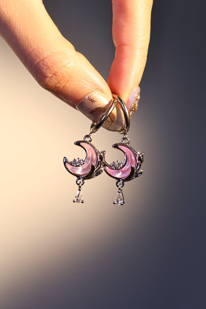 Stainless Steel Moonstone Rose Moon Earrings