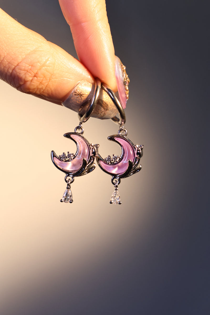 Stainless Steel Moonstone Rose Moon Earrings
