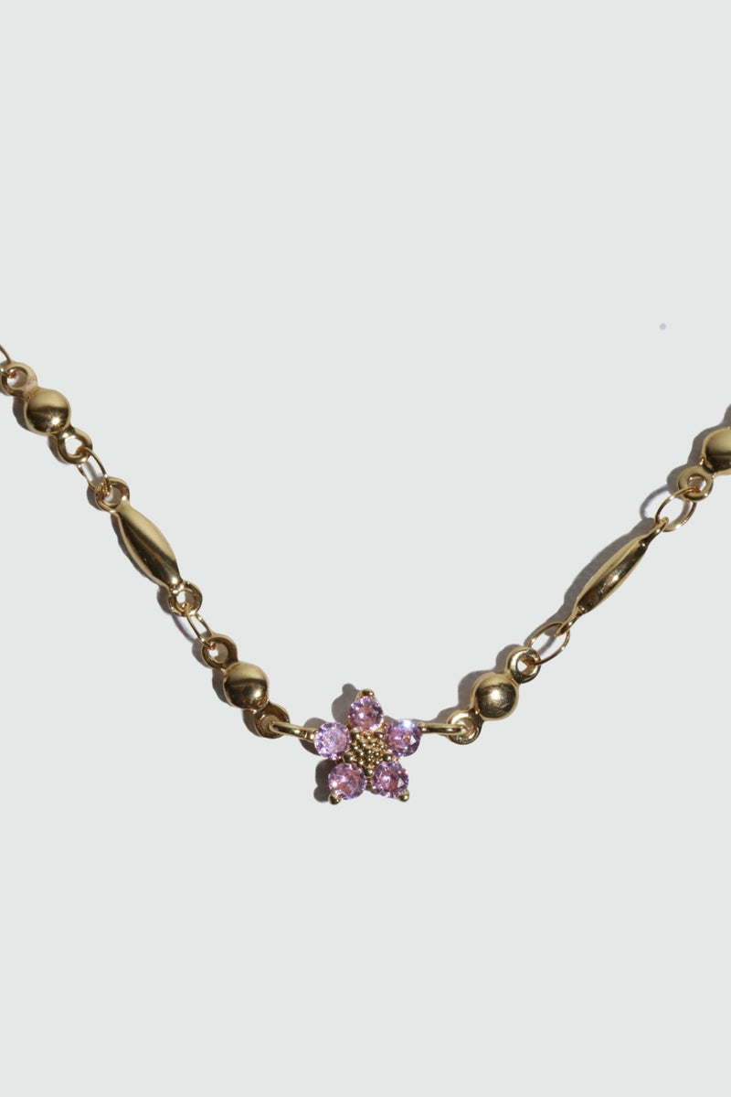 18K gold plated starlight bloom necklace with pink tourmaline zirconia gemstones