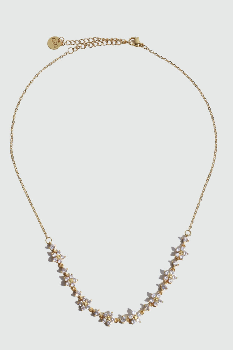 18K gold plated necklace with multiple starlight blooms of sparkling zirconia