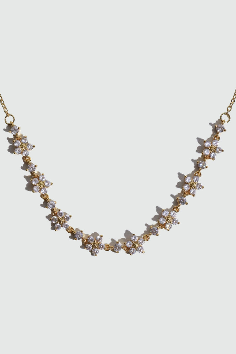 18K gold plated necklace with multiple starlight blooms of sparkling zirconia