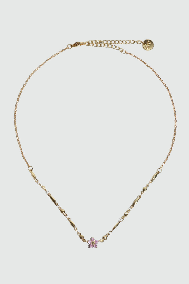 18K gold plated starlight bloom necklace with pink tourmaline zirconia gemstones