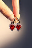 Palladium White Gold Plated Red Gem Diamond Heart Earrings
