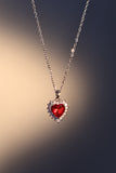 Palladium White Gold Plated Red Gem Diamond Heart Necklace