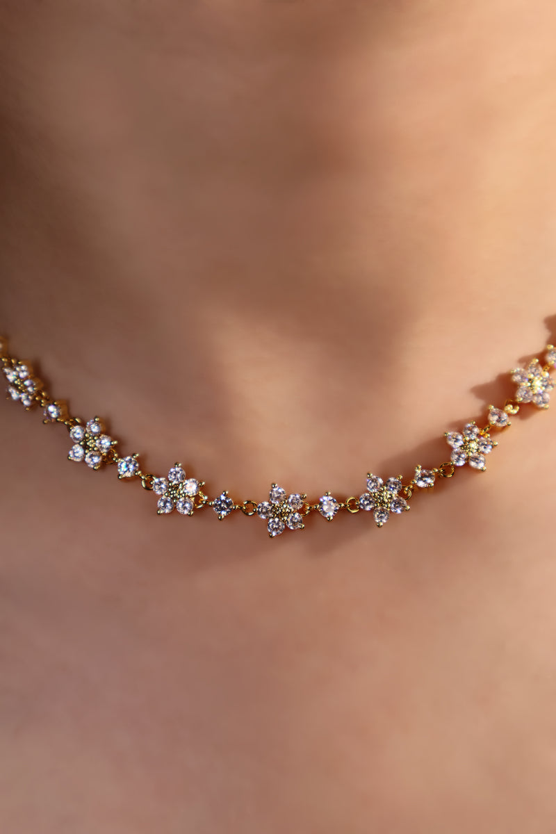 18K gold plated necklace with multiple starlight blooms of sparkling zirconia