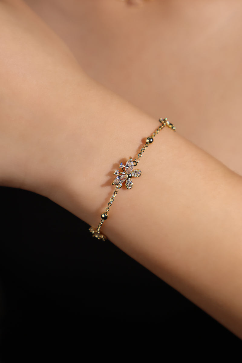 14K gold plated butterfly bracelet with sparkling zirconia diamonds