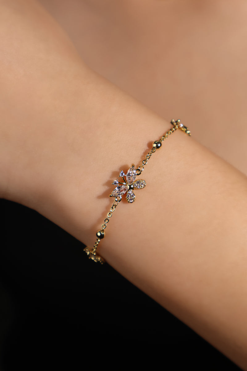 14K gold plated butterfly bracelet with sparkling zirconia diamonds