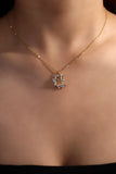 14K gold plated moon and bowknot necklace with sparkling zirconia diamonds