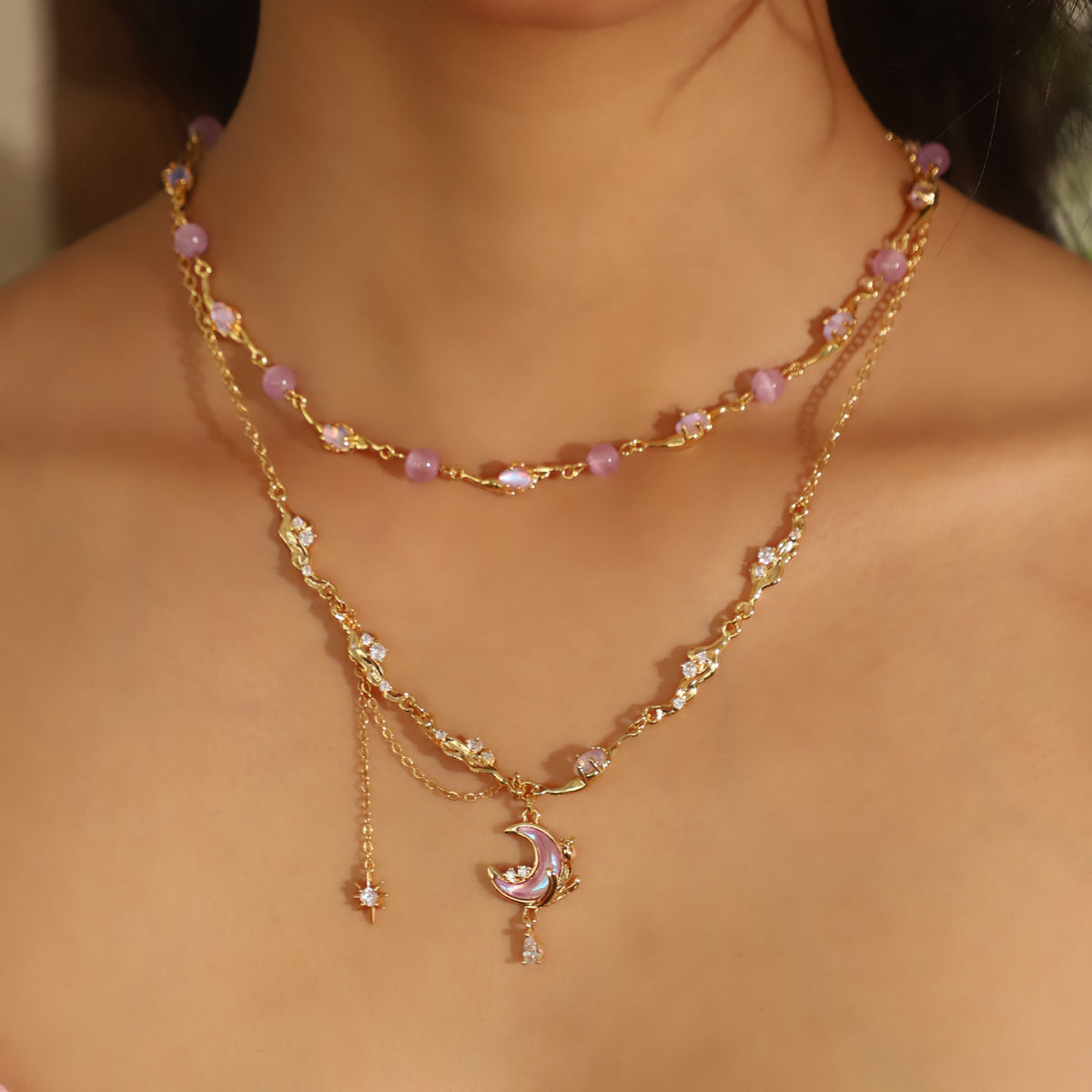 18K Real Gold Plated Multi Purple Opal Necklace
